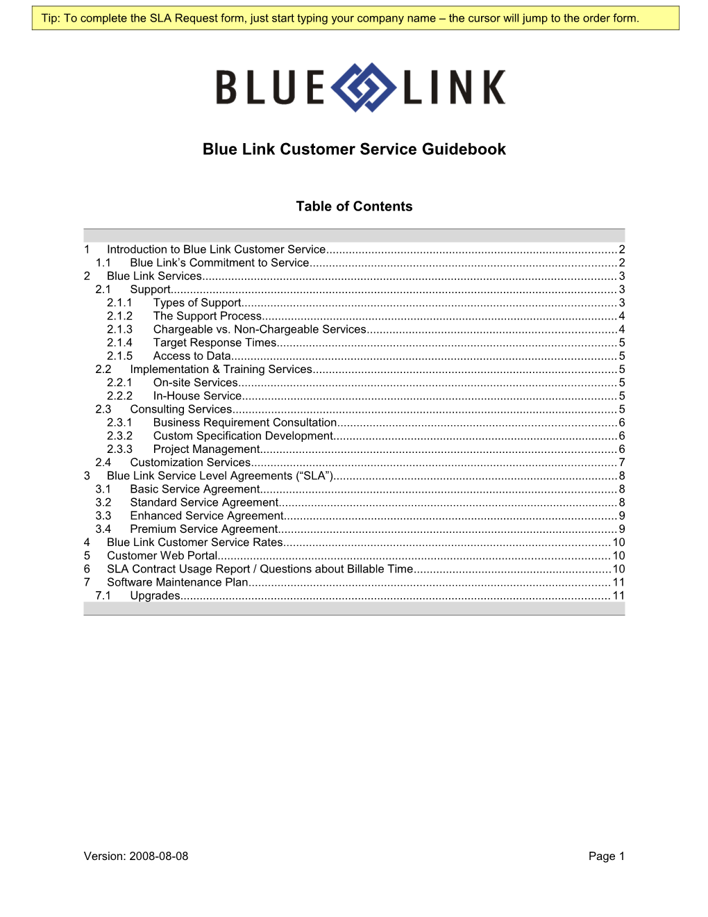 Blue Link Customer Service Guidebook