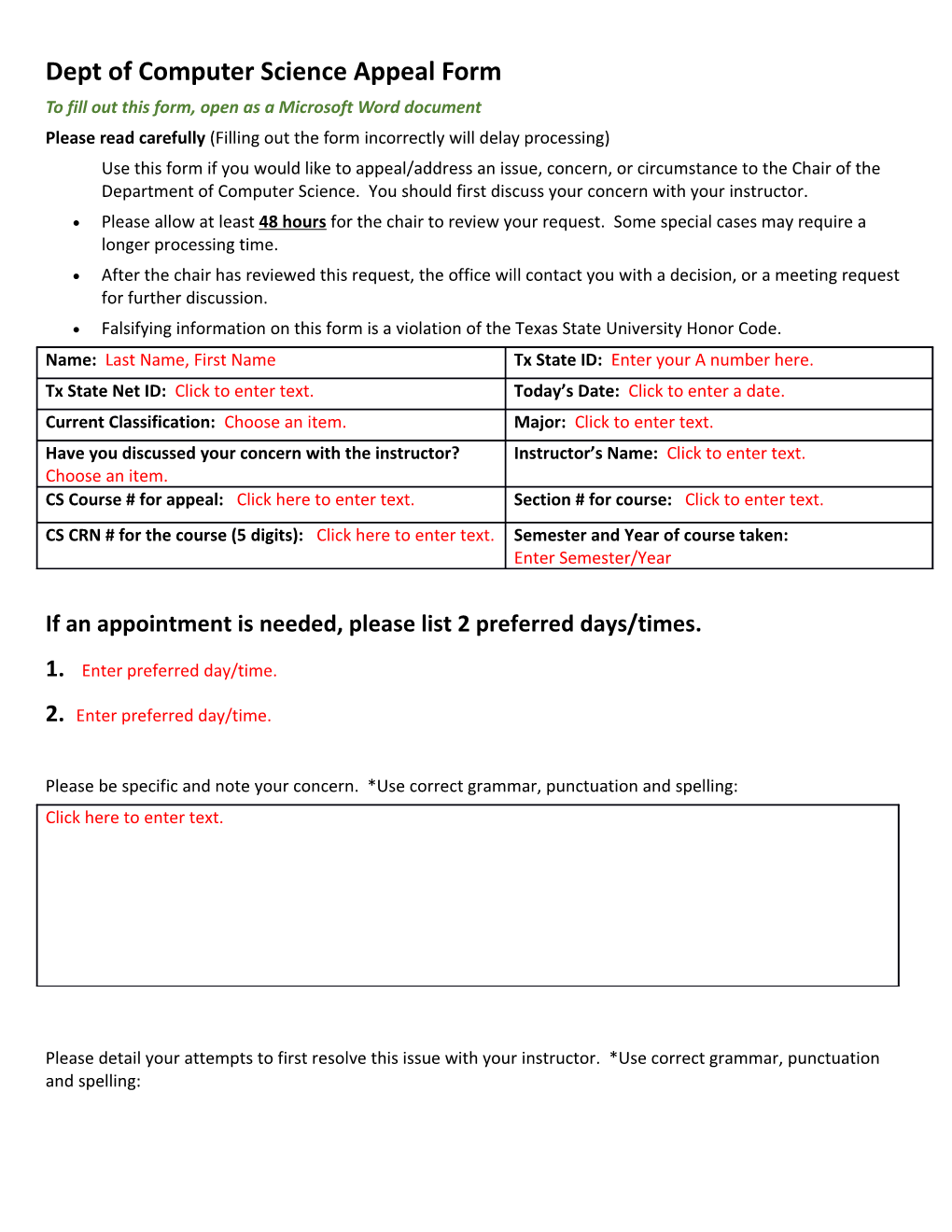 To Fill out This Form, Open As a Microsoft Word Document