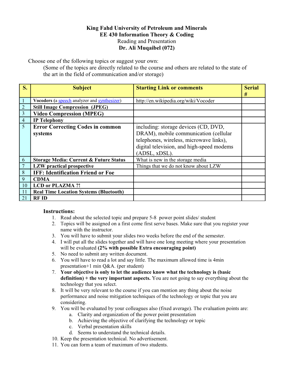 EE 417 Communication Engineering II