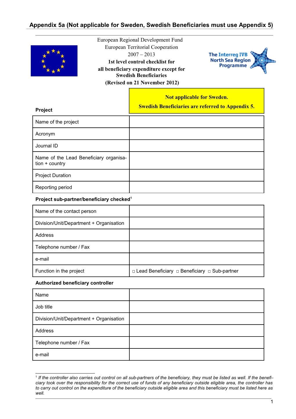 Appendix 5A (Not Applicable for Sweden, Swedish Beneficiaries Must Use Appendix 5)