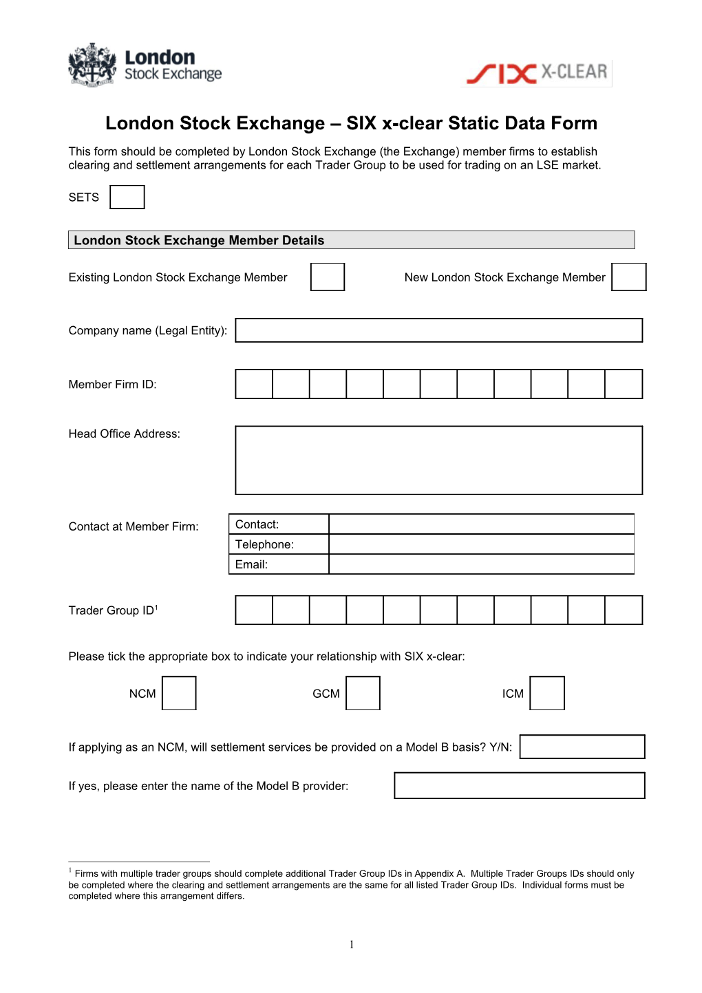 IOB CCP for Equities Static Data Form