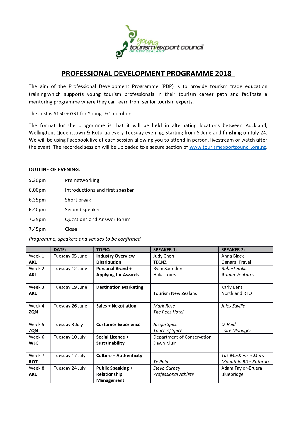 Professional Development Programme 2018