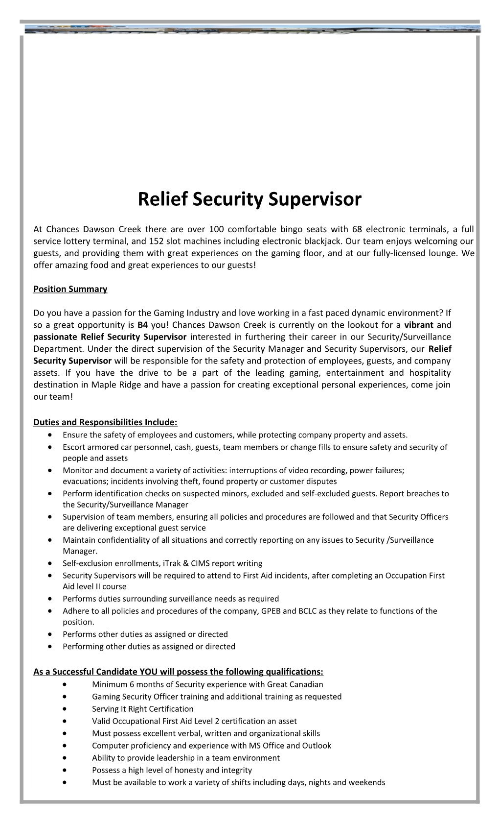 Relief Security Supervisor