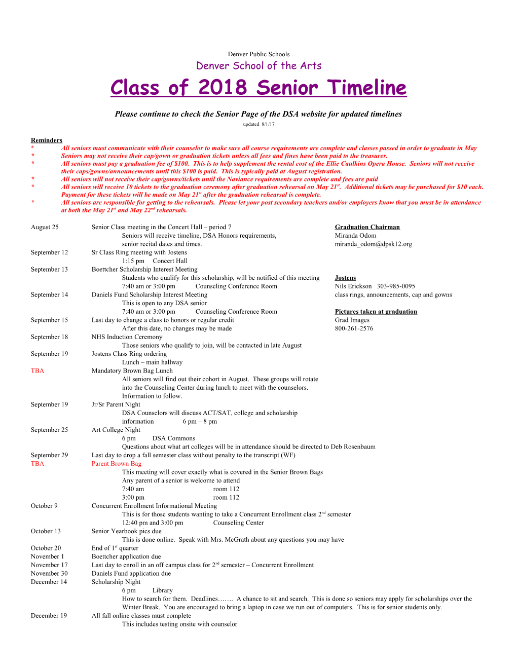 Class of 2006 Senior Timeline