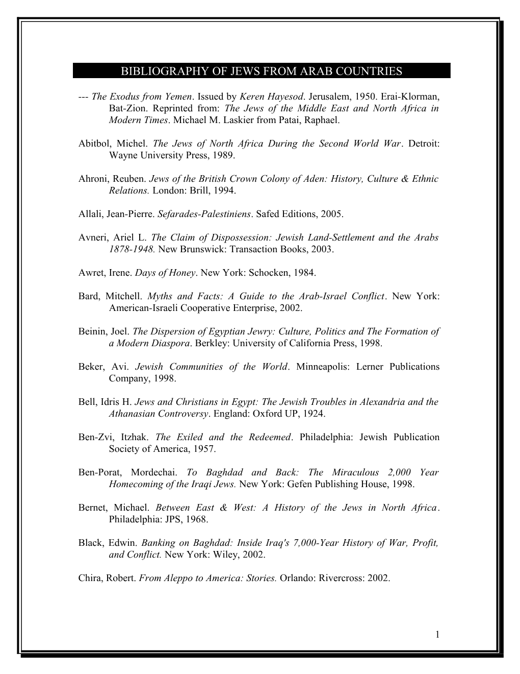 Bibliography of Jews from Arab Countries