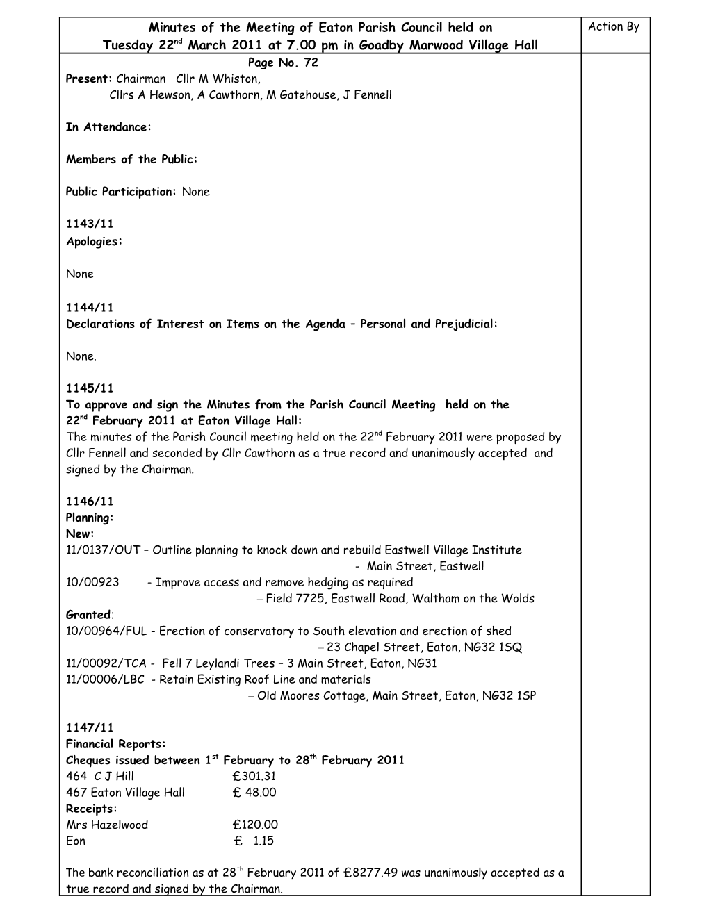 Minutes of the Meeting of Seagrave Parish Council On