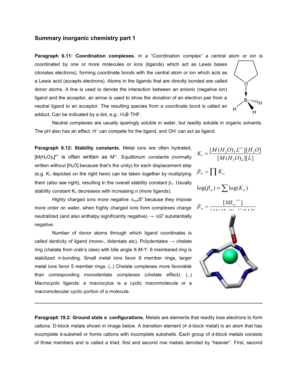 Summary Inorganic Chemistry