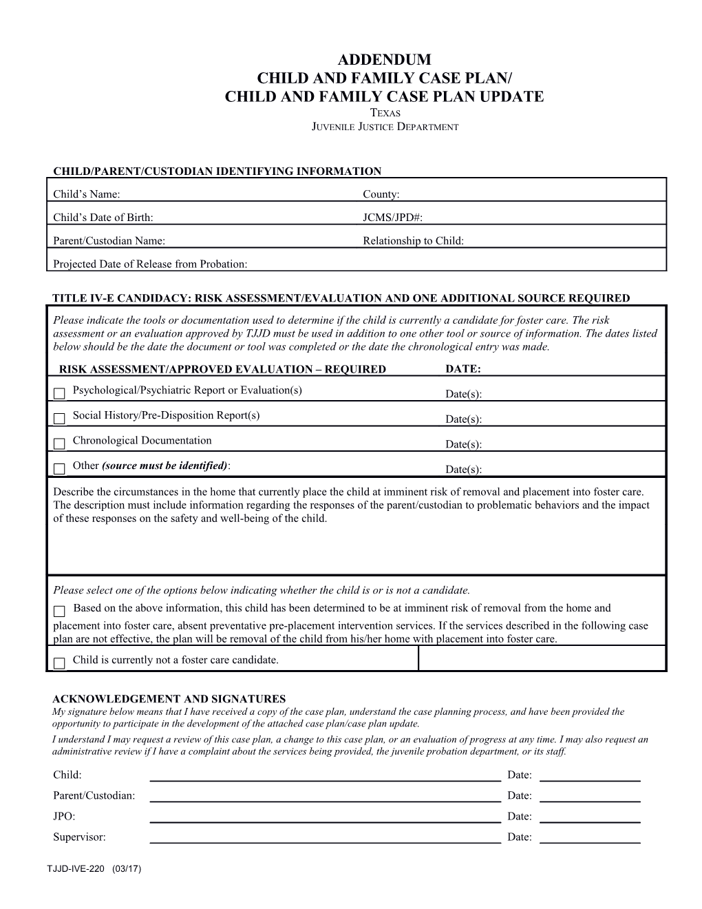 TJPC-FED-12-04 Child / Family Case Plan