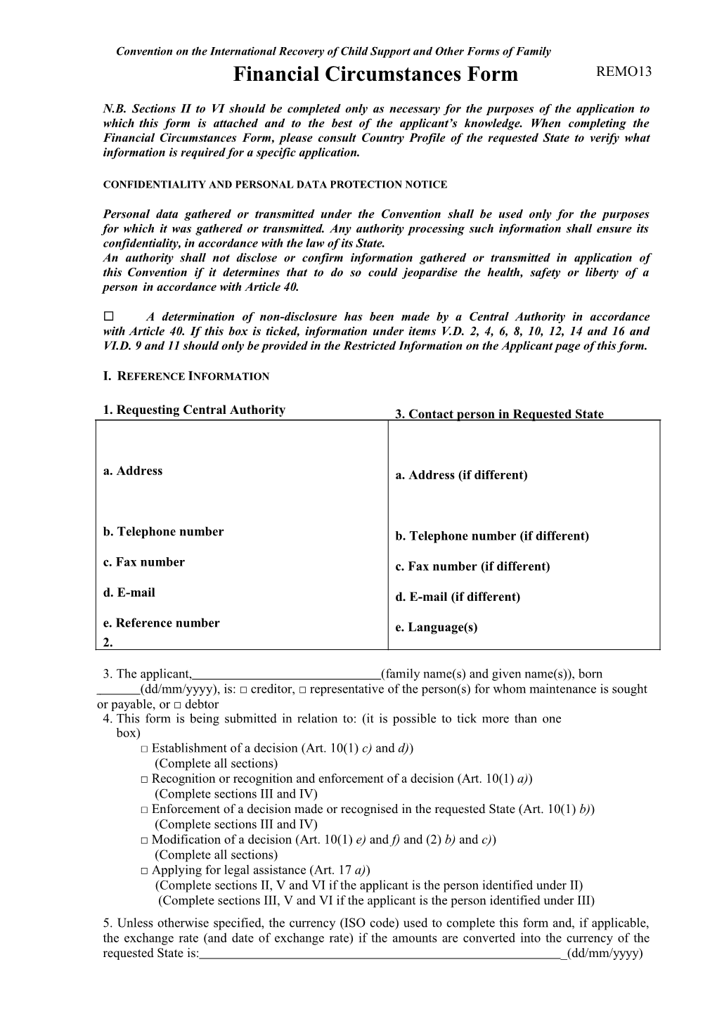 Financial Circumstances Form