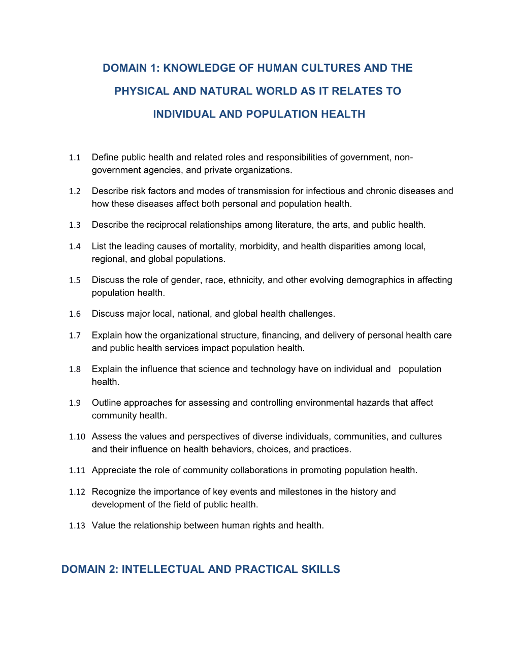 ASPPH Undergraduate Competency Domains and Competencies