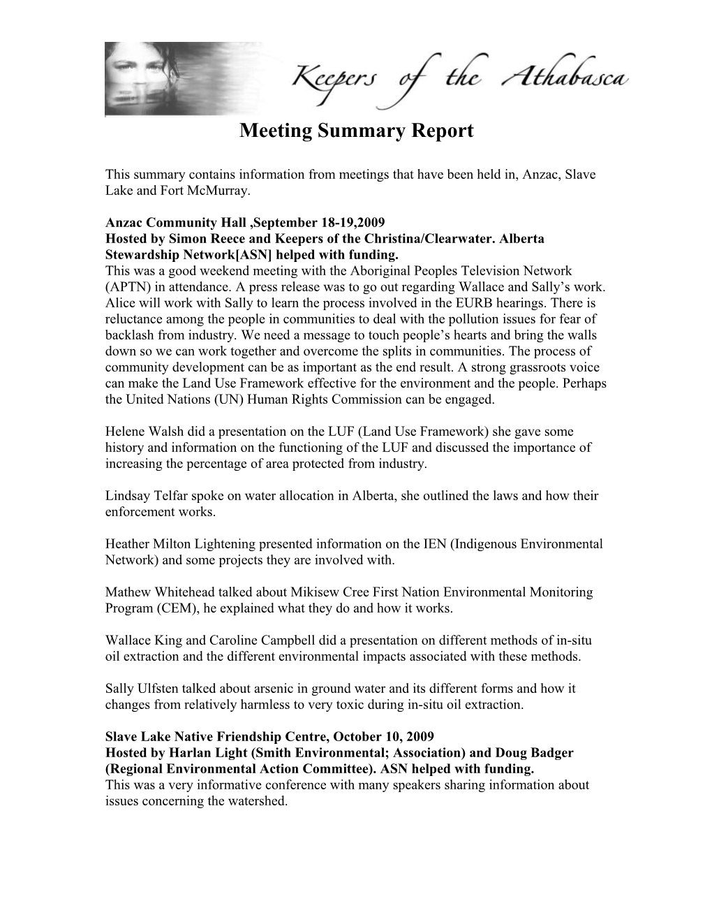 Meeting Summary Report
