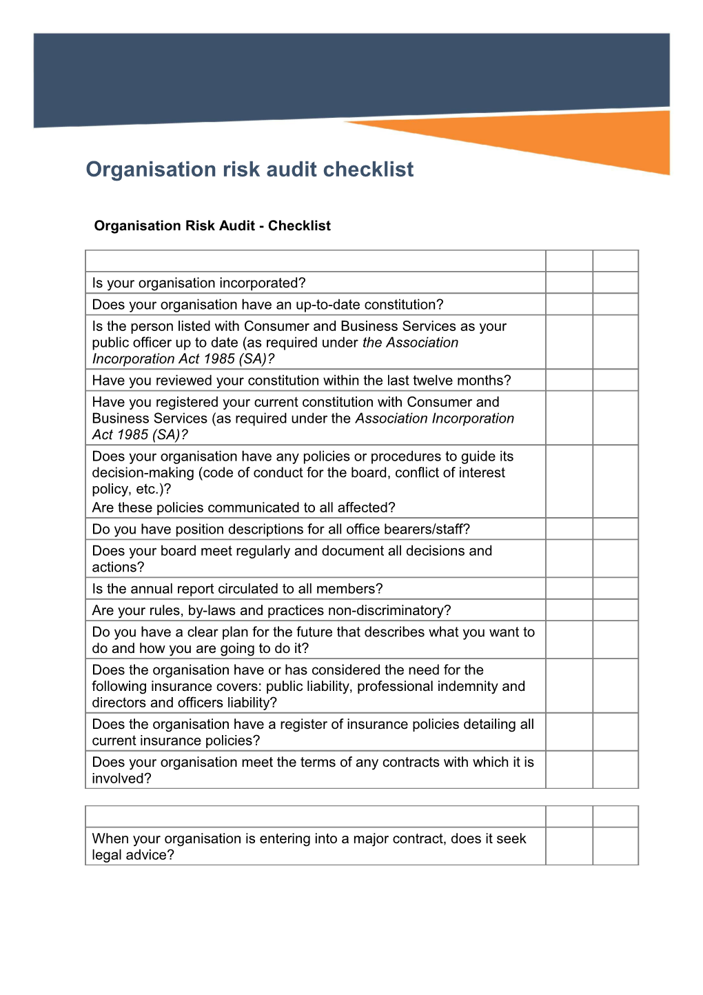 Organisation Risk Audit Checklist