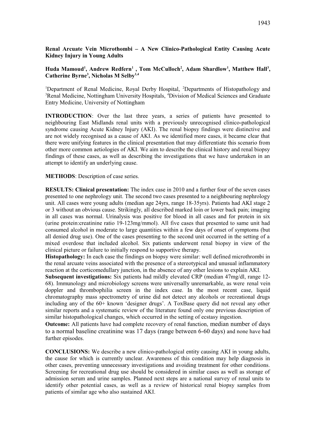 Renal Arcuate Vein Microthombi a New Clinico-Pathological Entity Causing Acute Kidney Injury