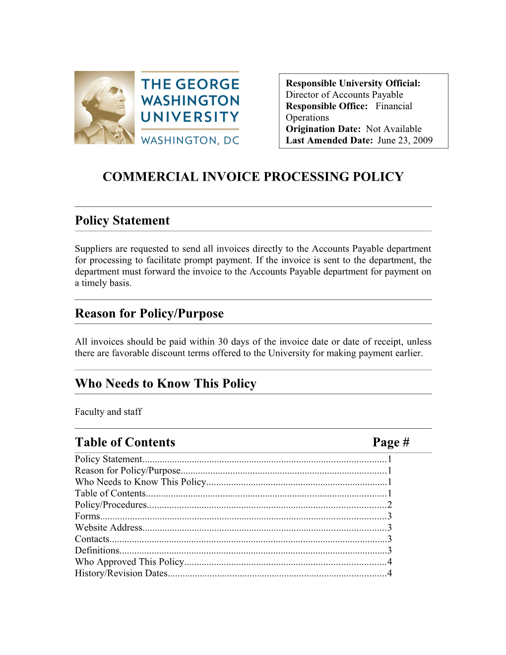 Commercial Invoice Processing Policy