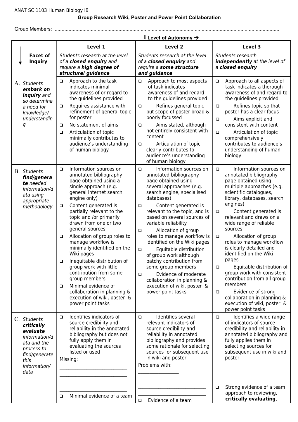 Marking Criteria for Competency Exercise 1