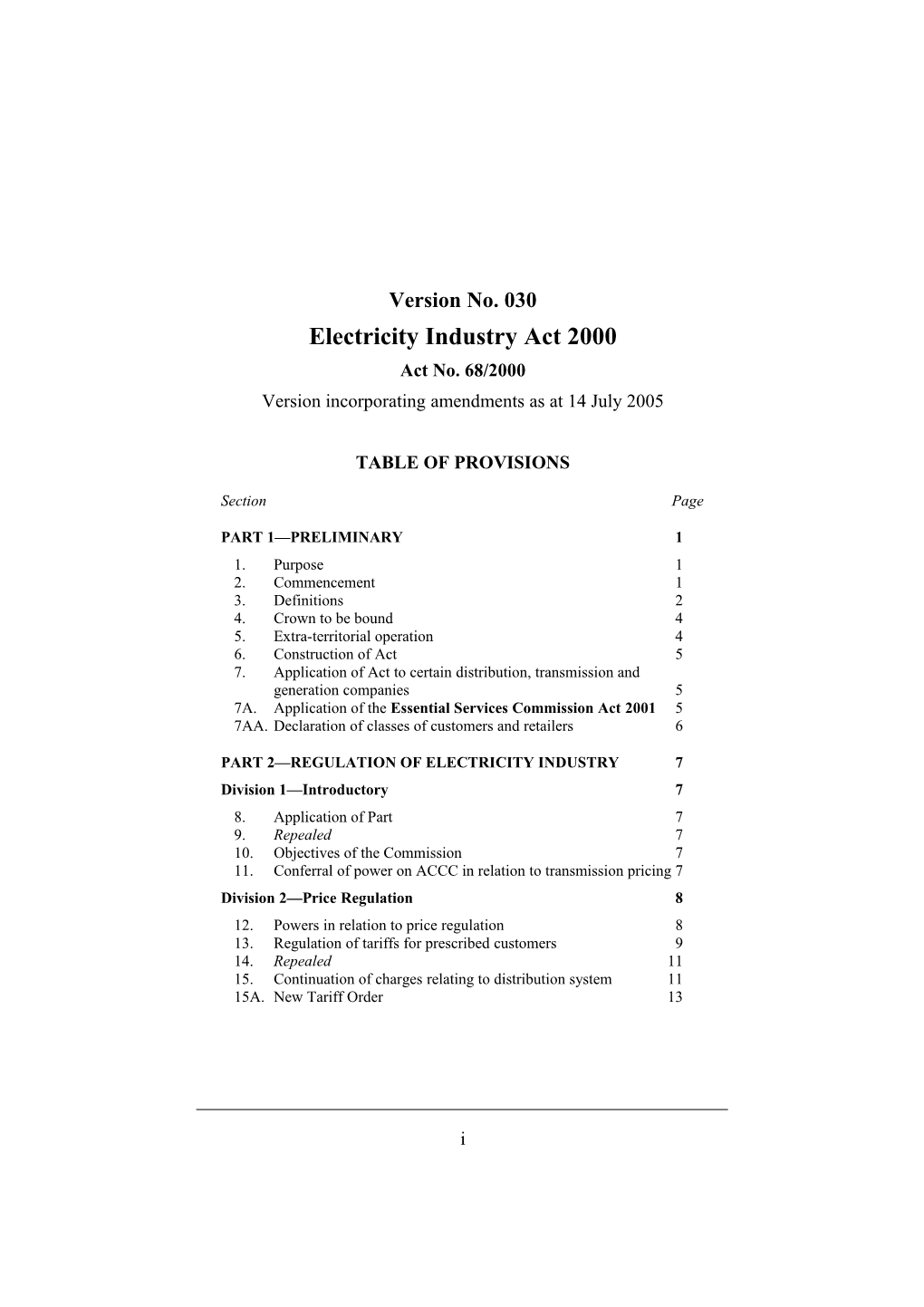 Electricity Industry Act 2000