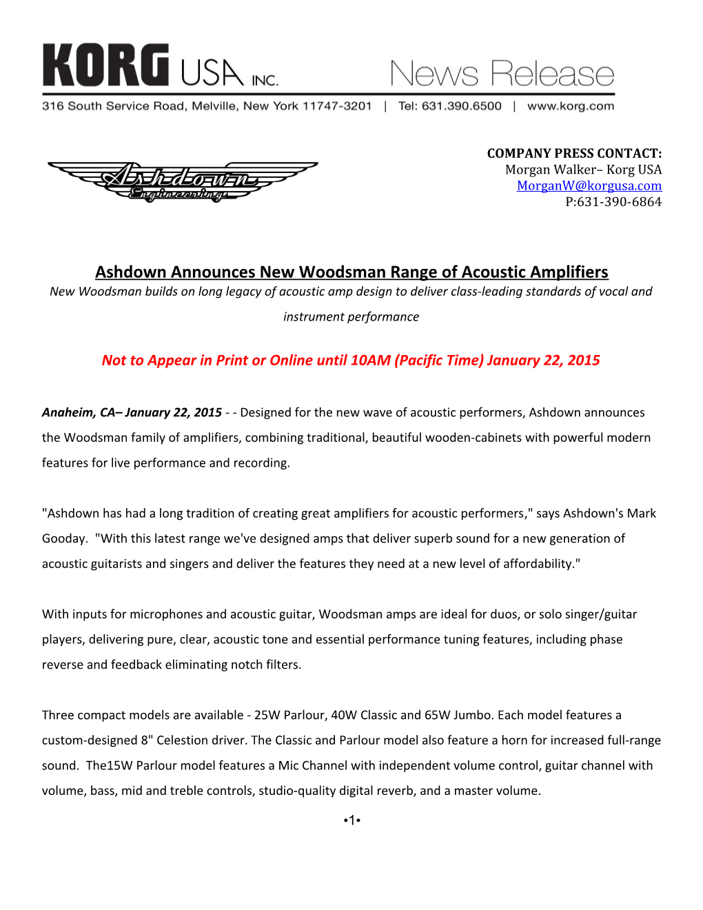 Ashdown Announces New Woodsman Range of Acoustic Amplifiers