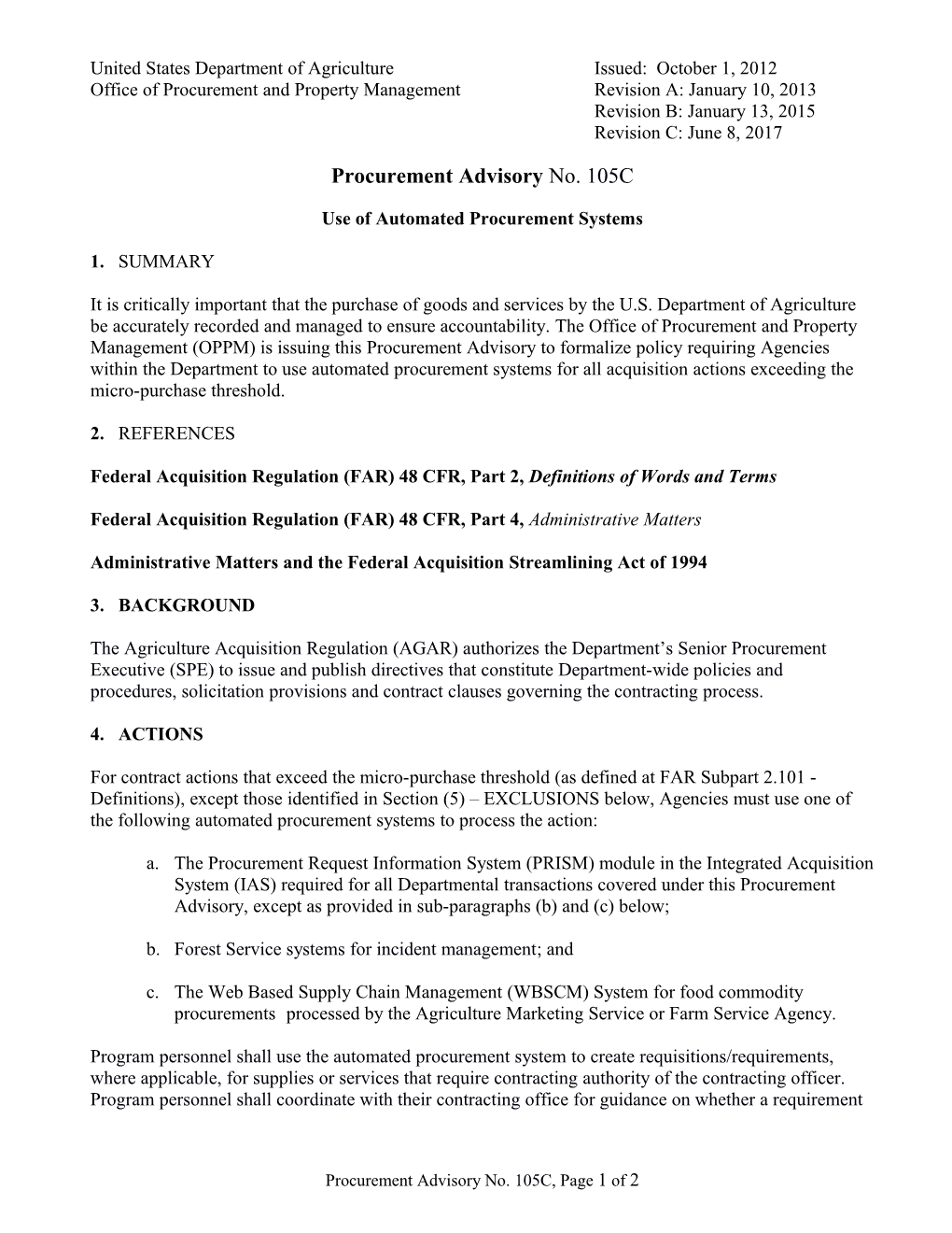 Use of Automated Procurement Systems