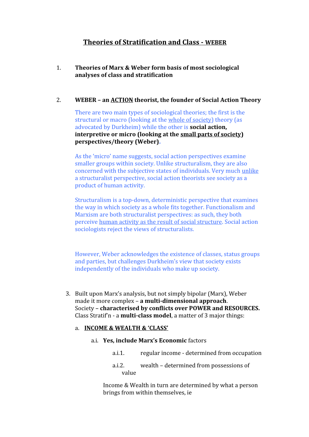 Theories of Stratification and Class- WEBER