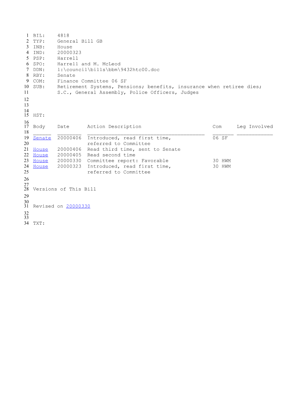 1999-2000 Bill 4818: Retirement Systems, Pensions; Benefits, Insurance When Retiree Dies;