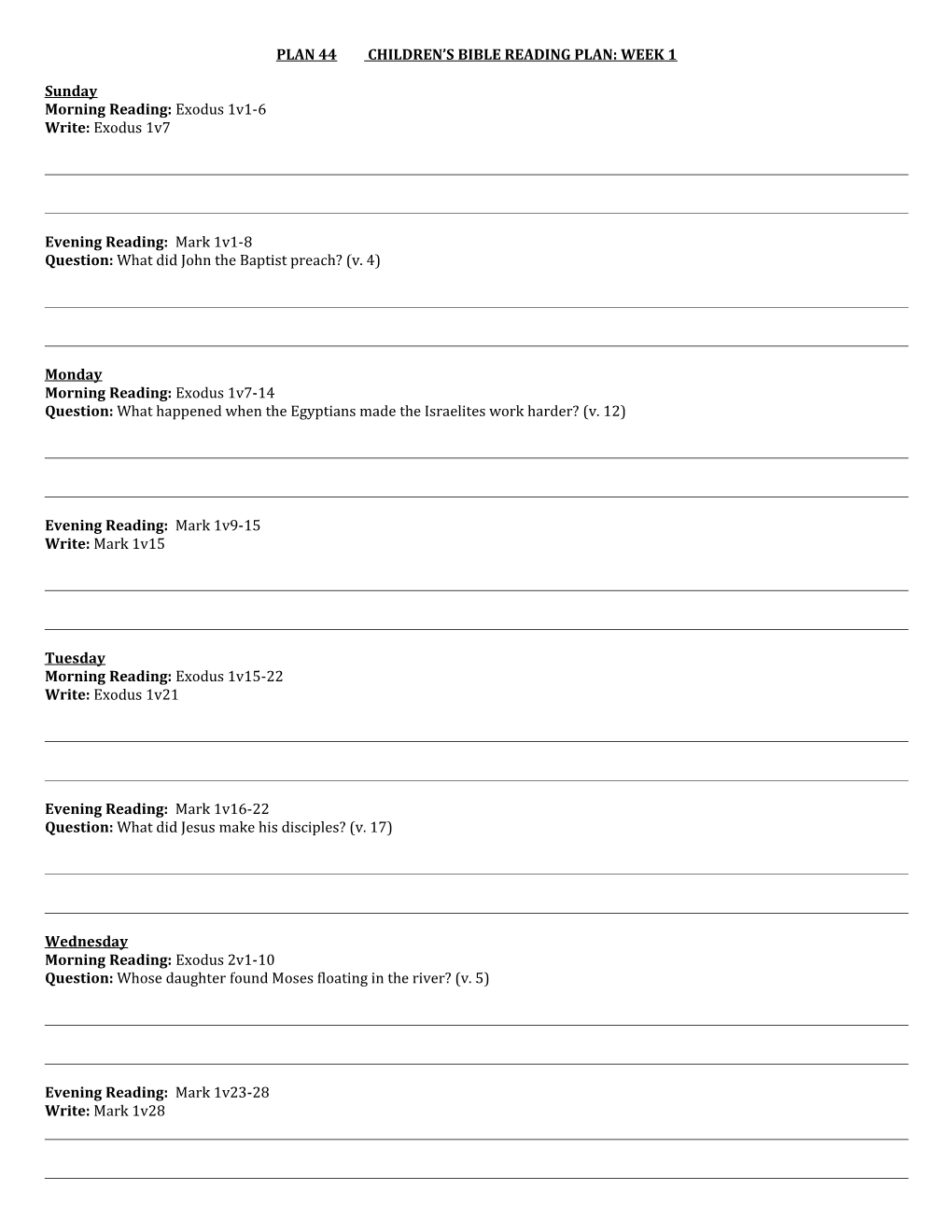 Plan 44 Children S Bible Reading Plan: Week 1