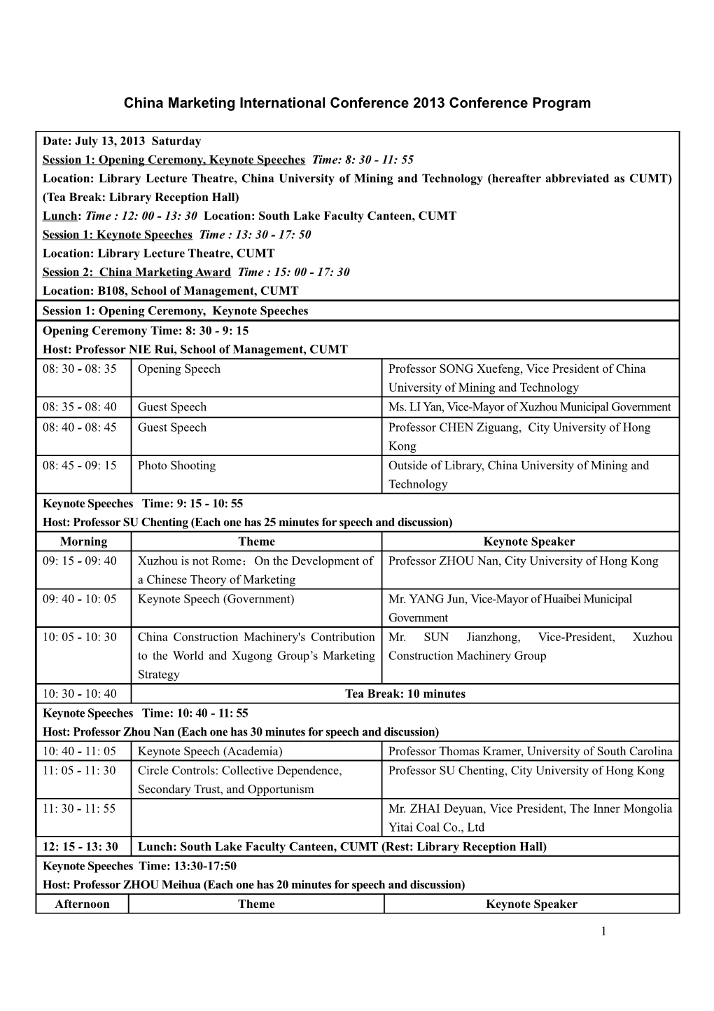 China Marketing International Conference 2013 Conference Program