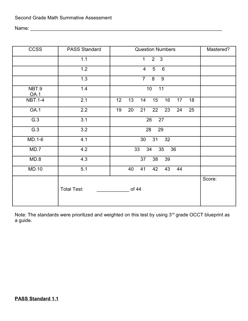 First Grade Math Summative Assessment