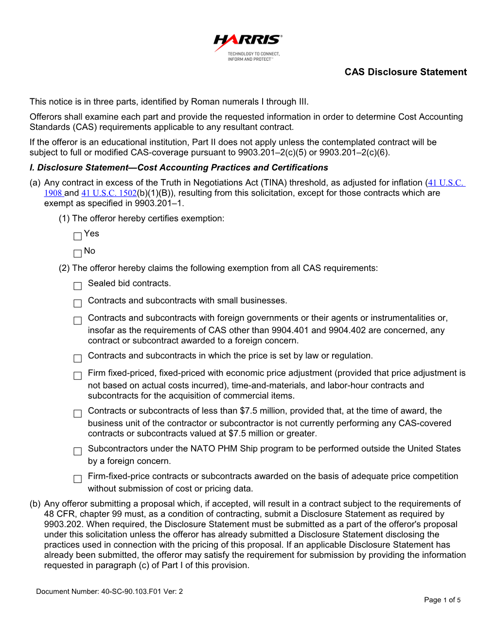 CAS Disclosure Statement Supplier Form