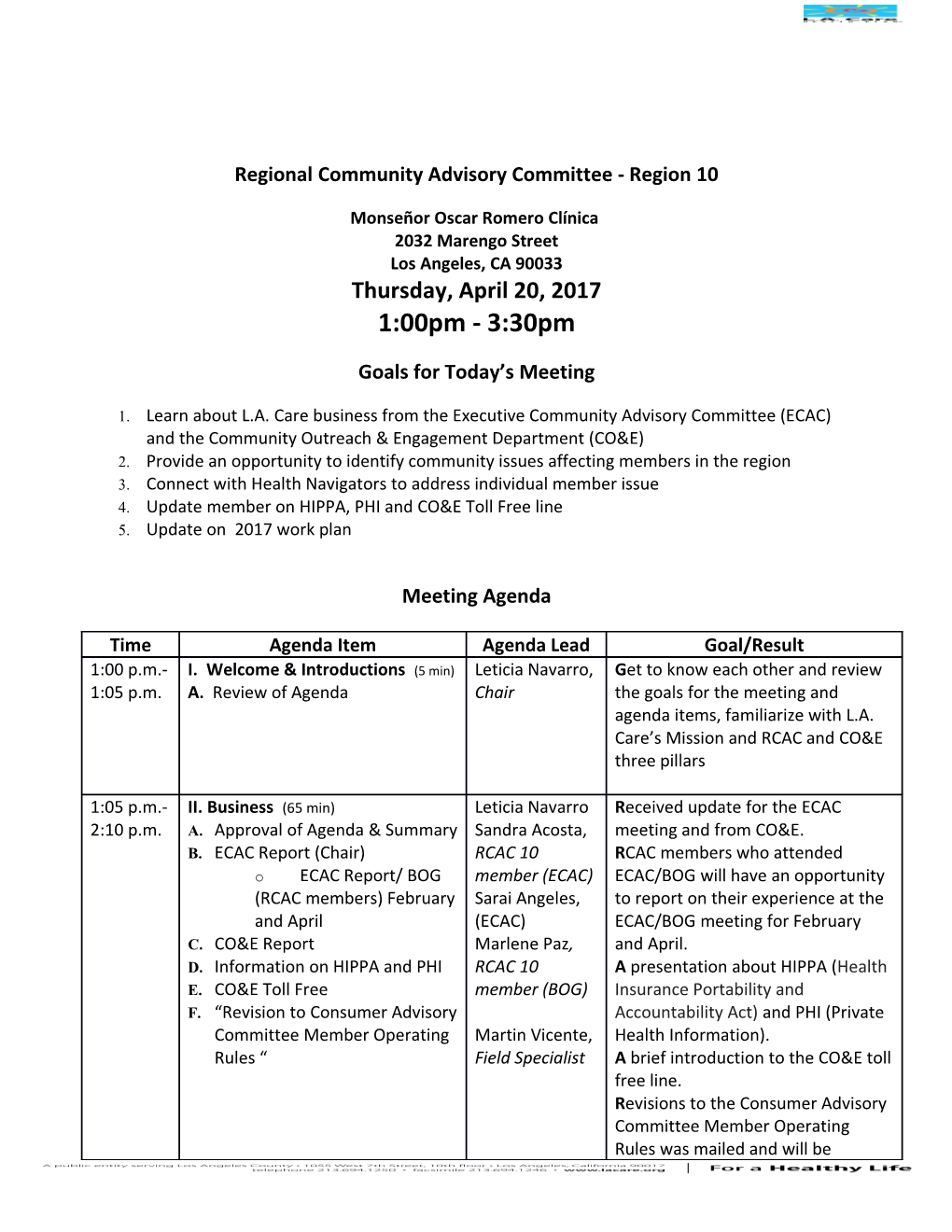 Regional Community Advisory Committee - Region 10