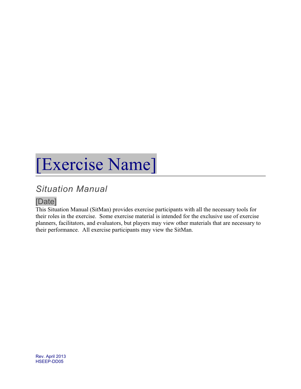 Situation Manual Template