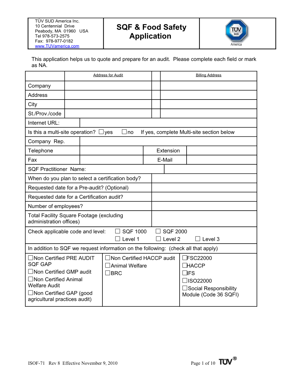 Questionnaire to Prepare for a TÜV Management Service Certification Audit
