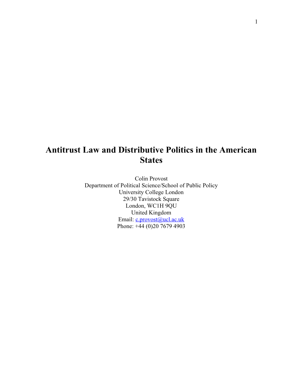 Antitrust Law and Distributive Politics in the American States