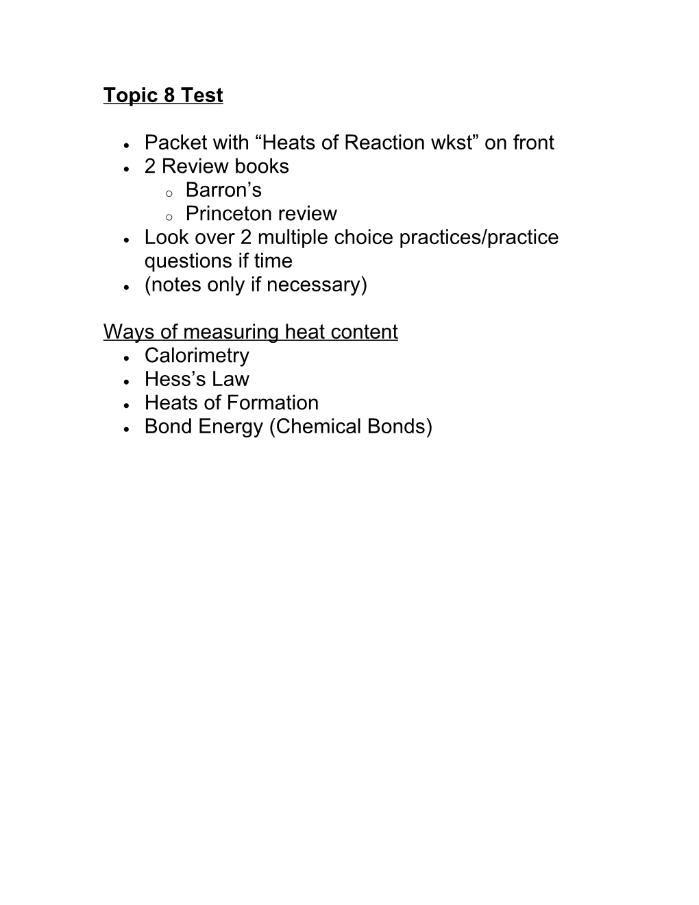 Packet with Heats of Reaction Wkst on Front