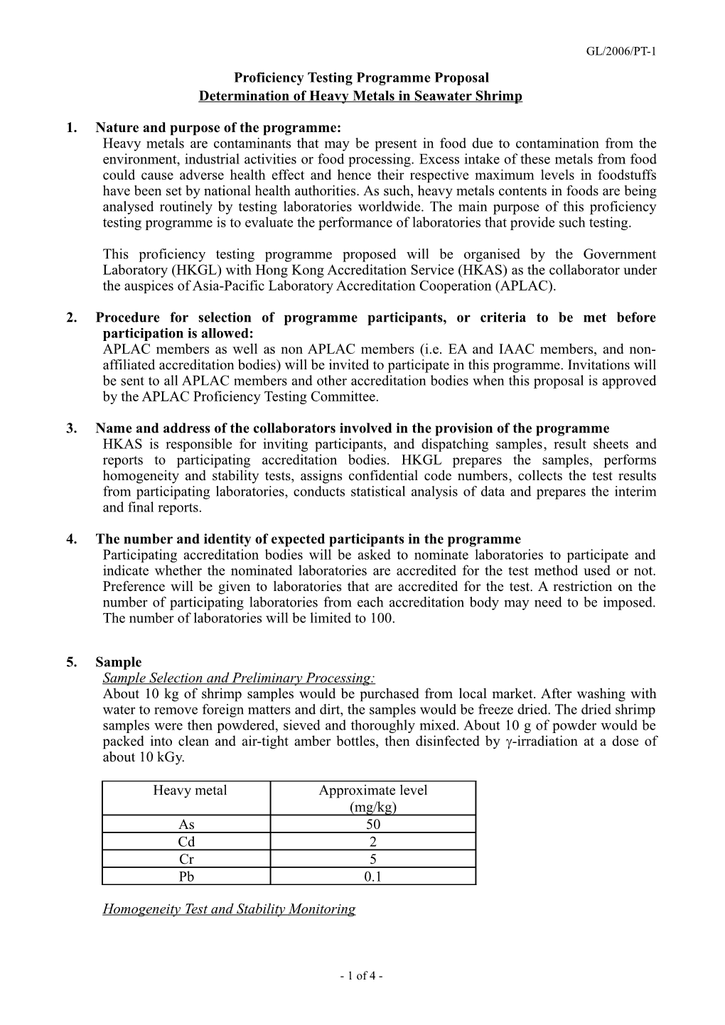 APLAC Proficiency Testing Programme Proposal