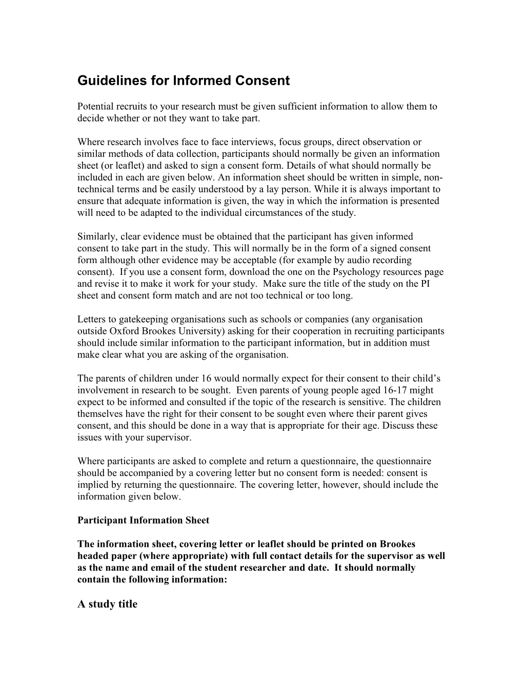 Guidelines for Informed Consent