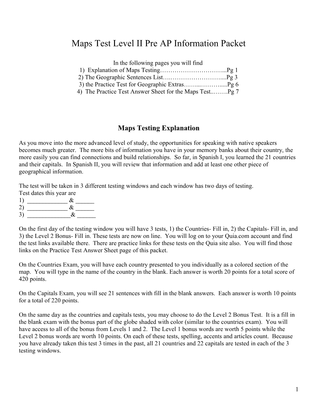 Maps Test Level III Information Packet
