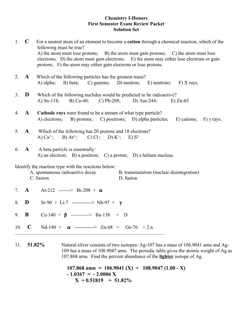 First Semester Exam Review Packet