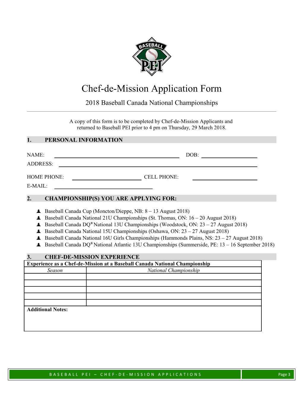 Chef-De-Mission Application Form