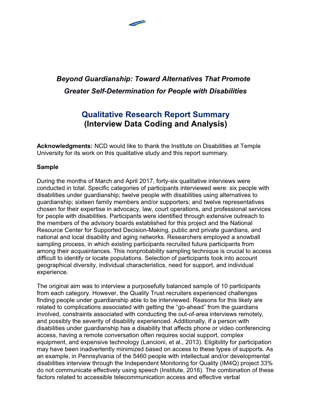 Qualitative Research Report Summary