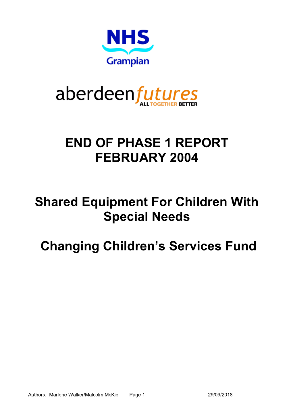 Annual & End of Phase 1 Report