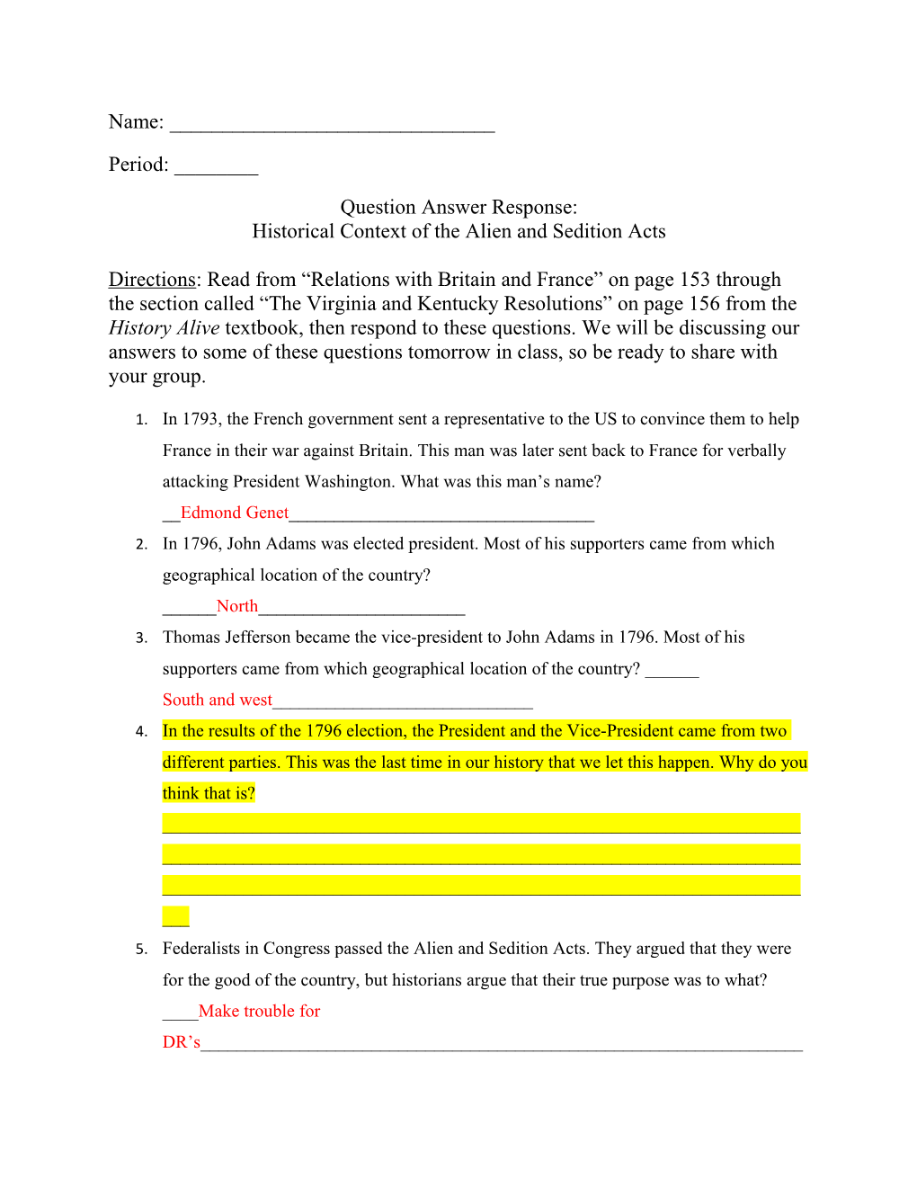 Historical Context of the Alien and Sedition Acts