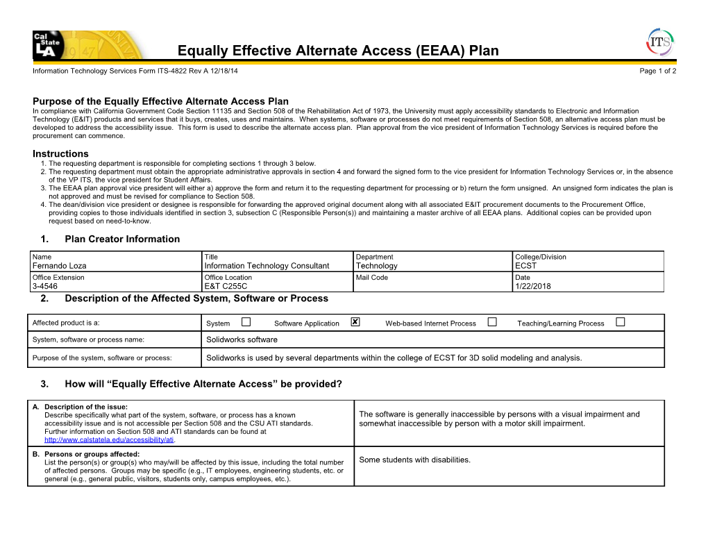 Equally Effective Alternate Access (EEAA) Plan