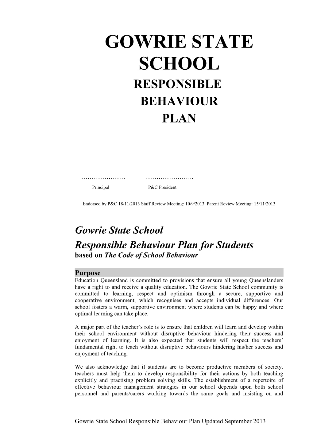 Responsible Behaviour Plan