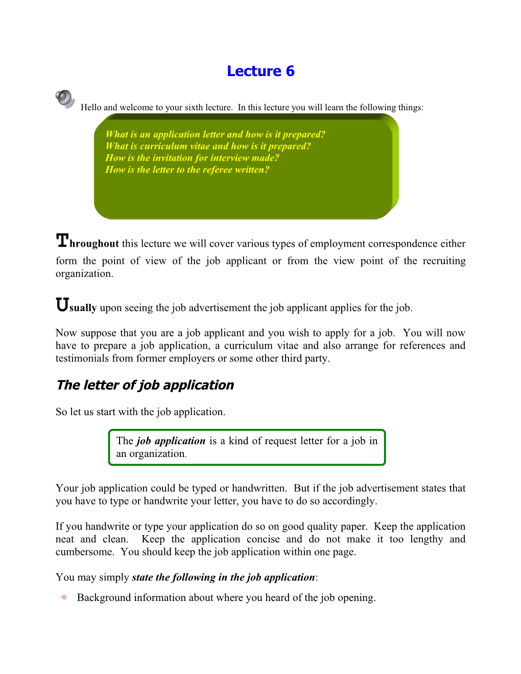The Letter of Job Application