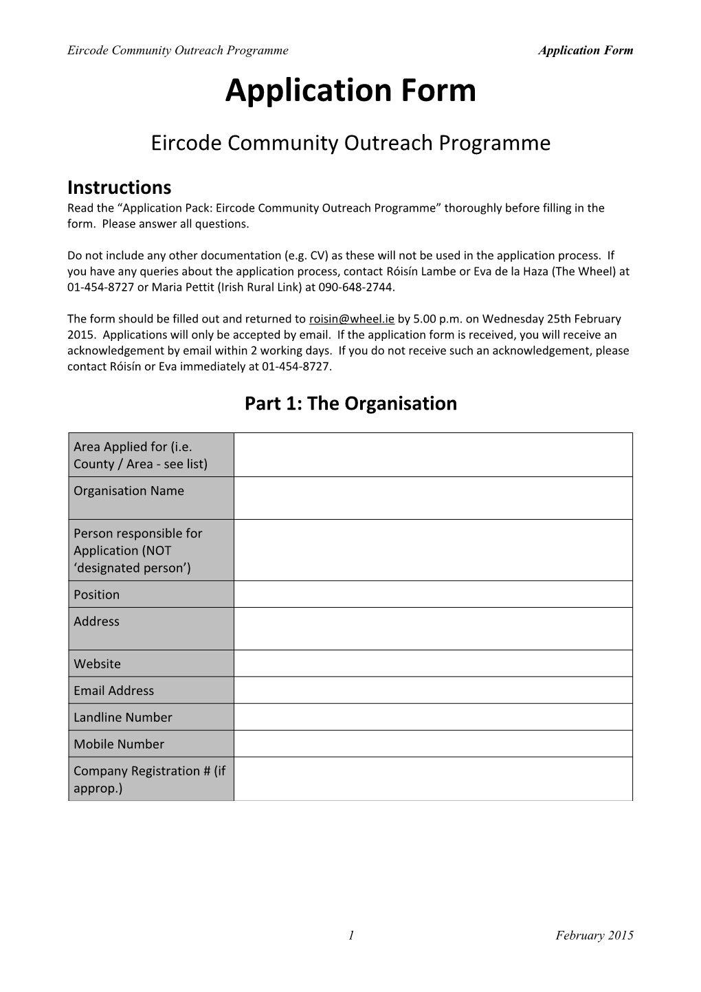 Eircode Community Outreach Programme Application Form