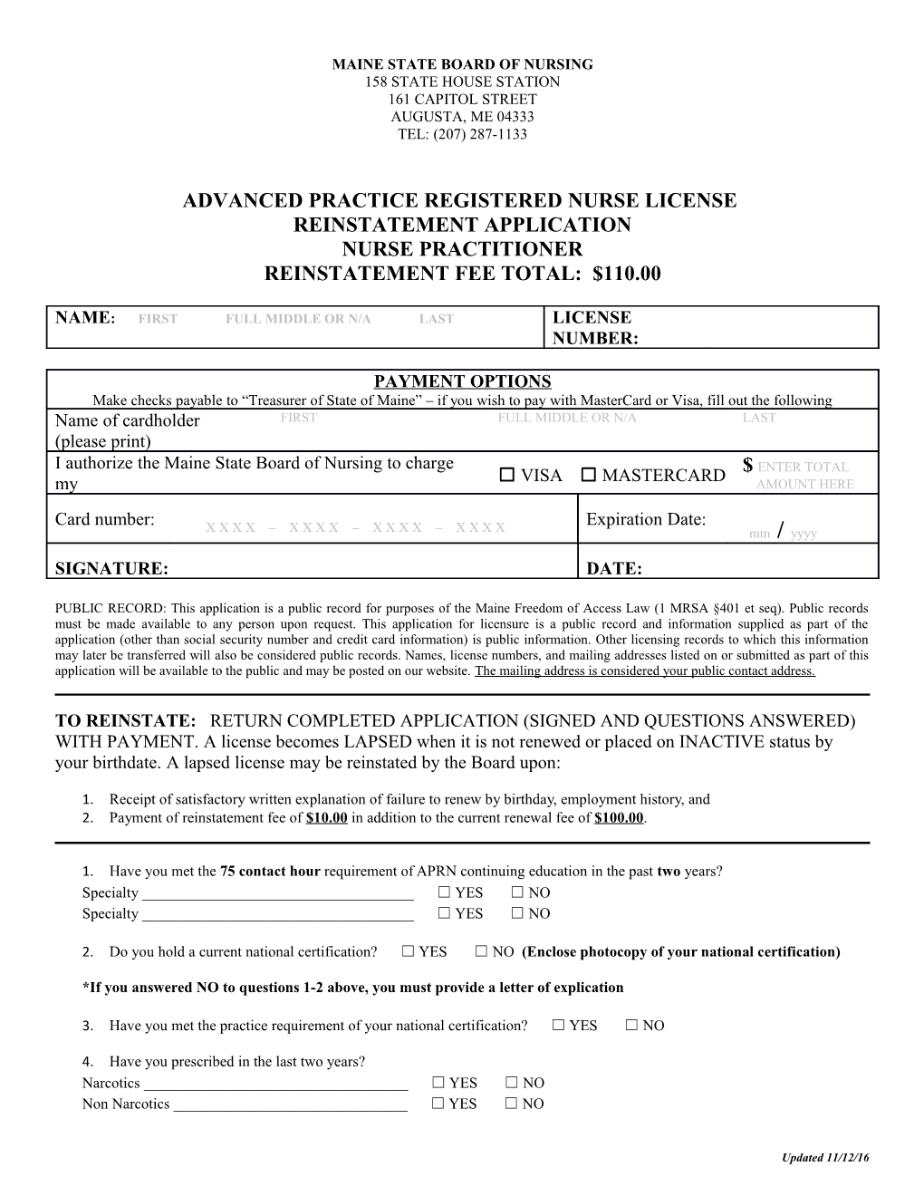 Advanced Practice Registered Nurse License