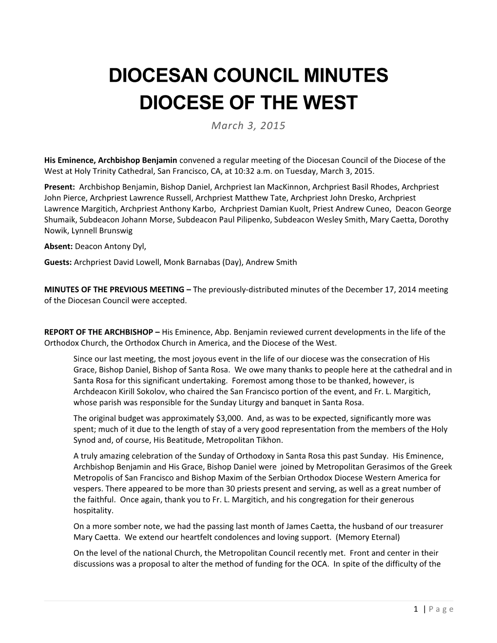 Diocesan Council Minutes