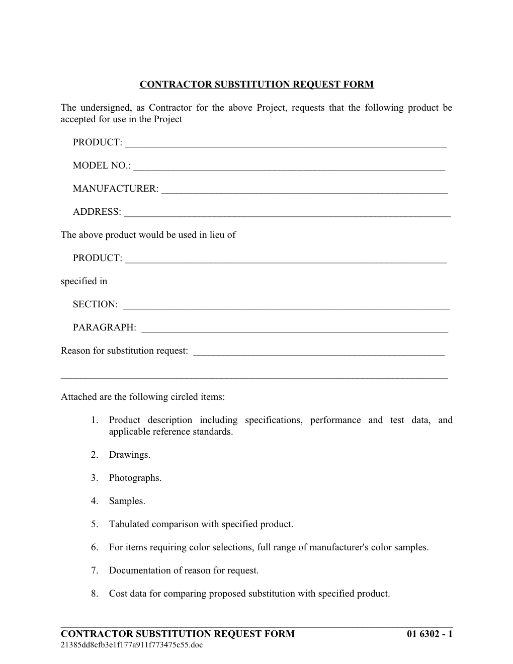 Contractor Substitution Request Form