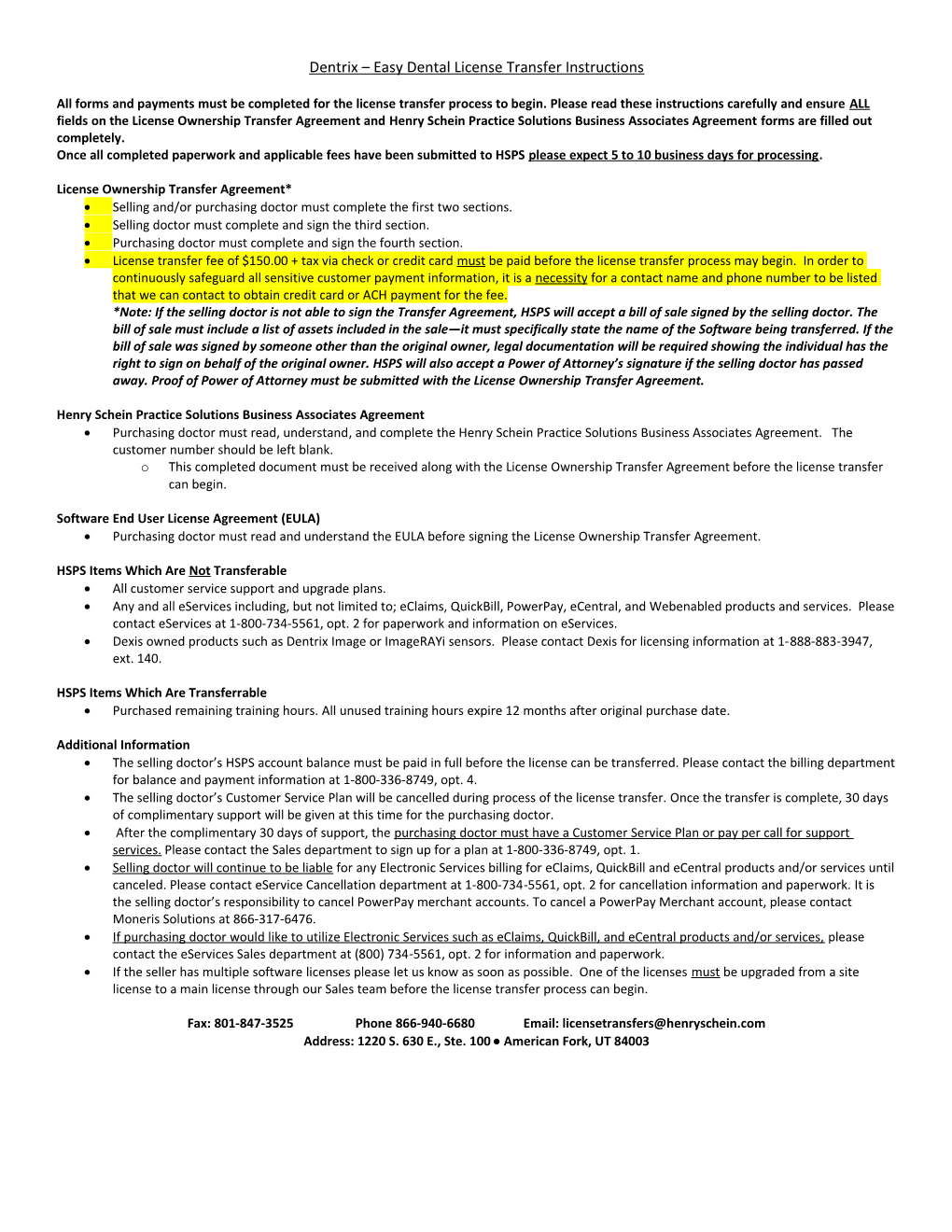 Dentrix Easy Dental License Transfer Instructions