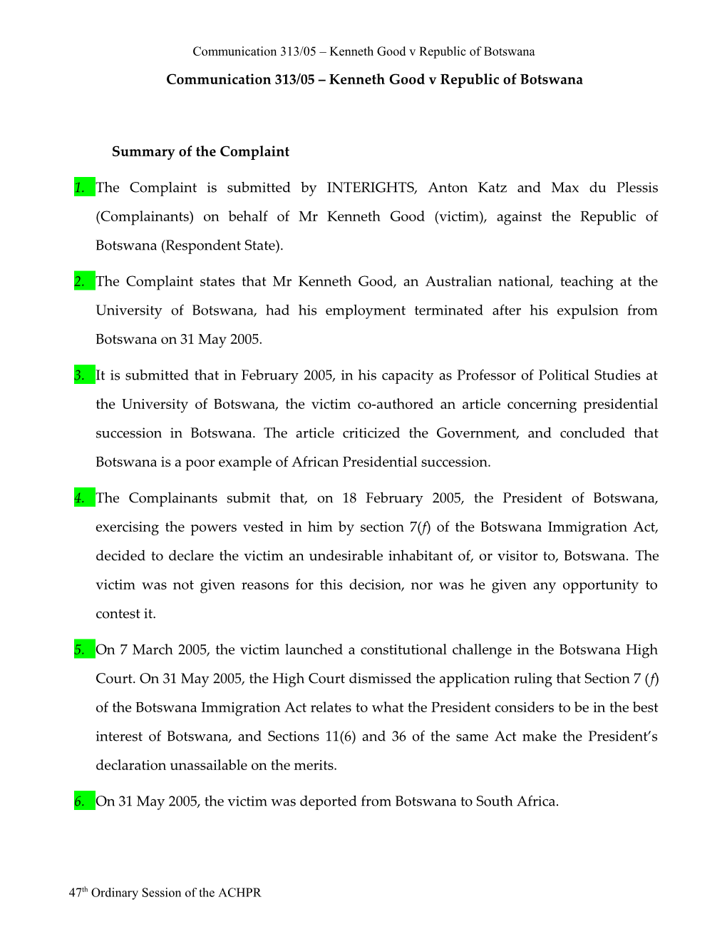 313/2005 Kenneth Good / Republic of Botswana